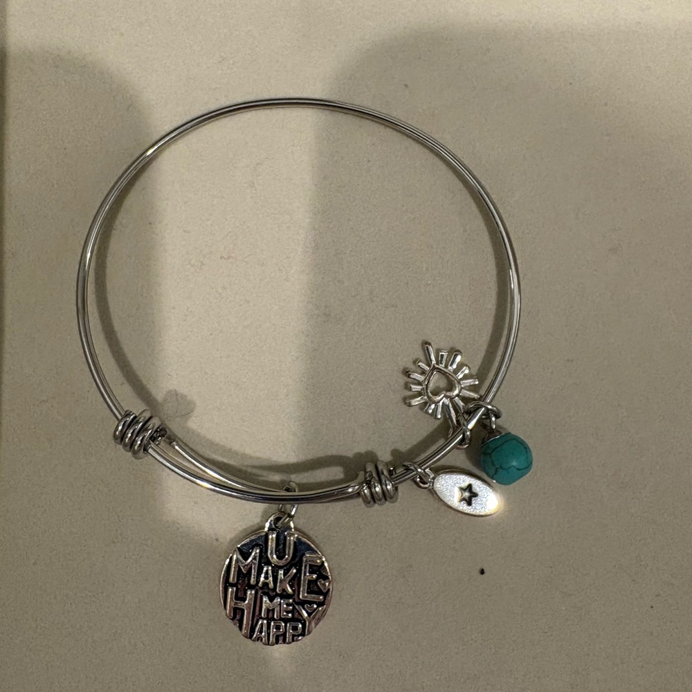 Silver Charm Bracelet with Turquoise Accent